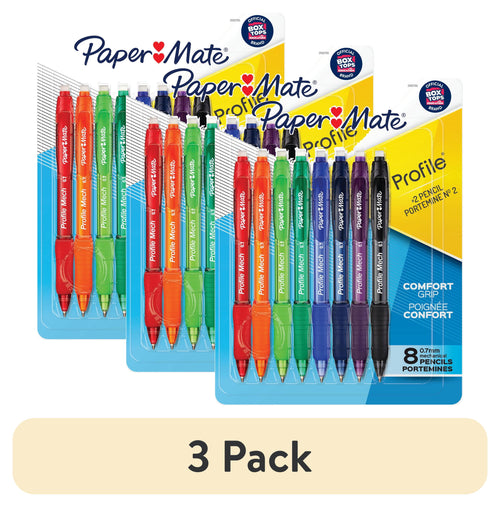 (3 pack) Paper Mate Profile Mechanical Pencil Set, 0.7mm #2 Pencil Lead, Assorted Barrel Colors, 8 Count